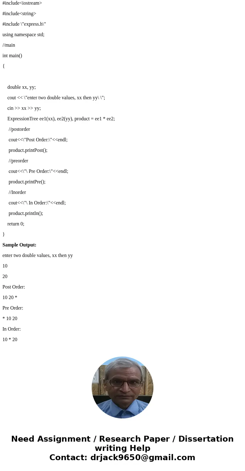 // FILE: express.h // CLASS PROVIDED: ExpressionTree // This class provides only NONEMPTY expression trees // from Project 1 of Chapter 10 in first edition of / // FILE: express.h // CLASS PROVIDED: ExpressionTree // This class provides only NONEMPTY expression trees // from Project 1 of Chapter 10 in first edition of /
