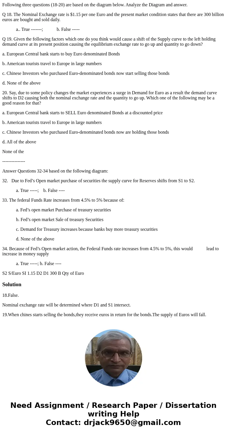 Following three questions (18-20) are based on the diagram below. Analyze the Diagram and answer. Q 18. The Nominal Exchange rate is $1.15 per one Euro and the  Following three questions (18-20) are based on the diagram below. Analyze the Diagram and answer. Q 18. The Nominal Exchange rate is $1.15 per one Euro and the