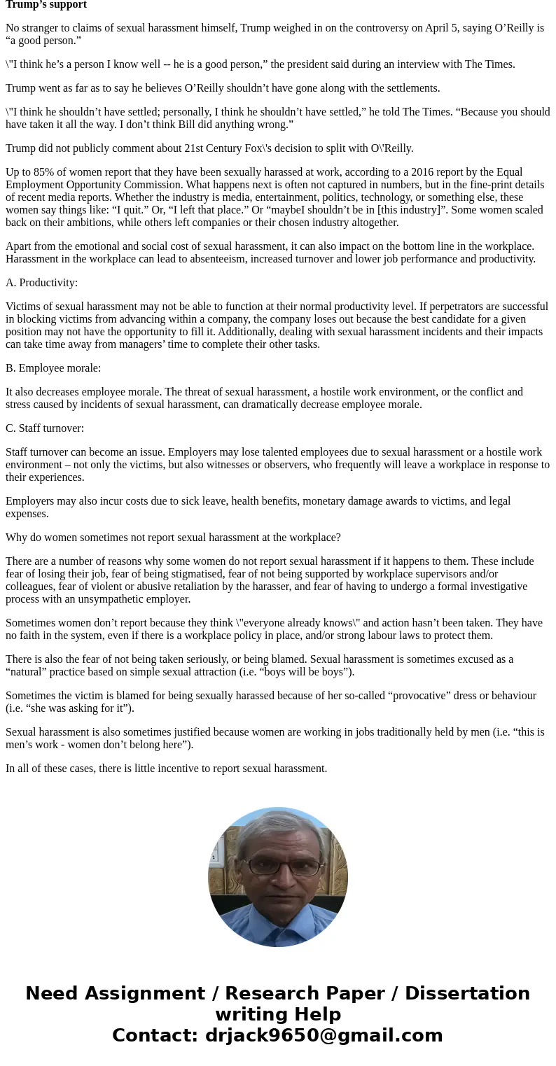 hello can someone please help me write a 3 page paper to the Bill O reilly sexual harrassment case and give me an opinion on what affect on the economy the case hello can someone please help me write a 3 page paper to the Bill O reilly sexual harrassment case and give me an opinion on what affect on the economy the case