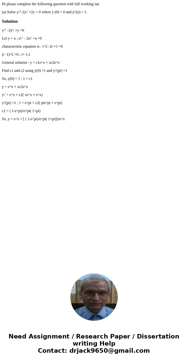 Hi please complete the following question with full working out (a) Solve y\ Hi please complete the following question with full working out (a) Solve y\