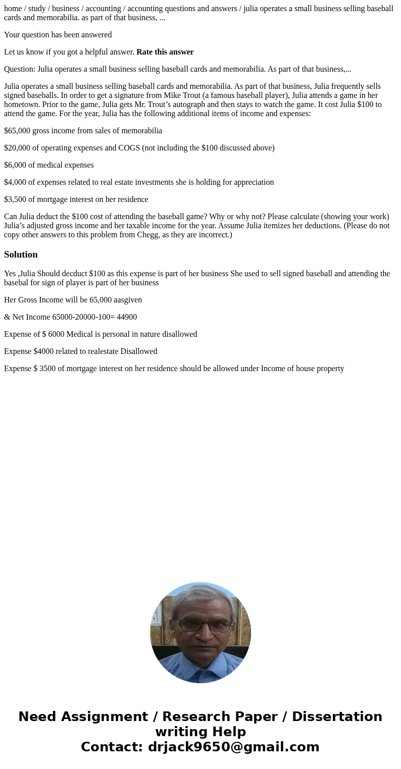 home / study / business / accounting / accounting questions and answers / julia operates a small business selling baseball cards and memorabilia. as part of tha home / study / business / accounting / accounting questions and answers / julia operates a small business selling baseball cards and memorabilia. as part of tha