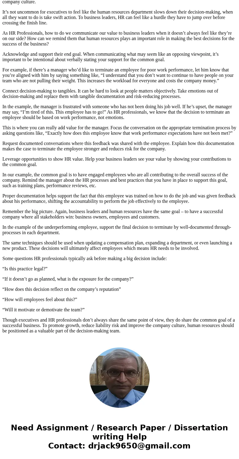 . How can the HR department partner with managers in their effort to improve the decision making performance of a department’s team?SolutionThe primary reason h . How can the HR department partner with managers in their effort to improve the decision making performance of a department’s team?SolutionThe primary reason h
