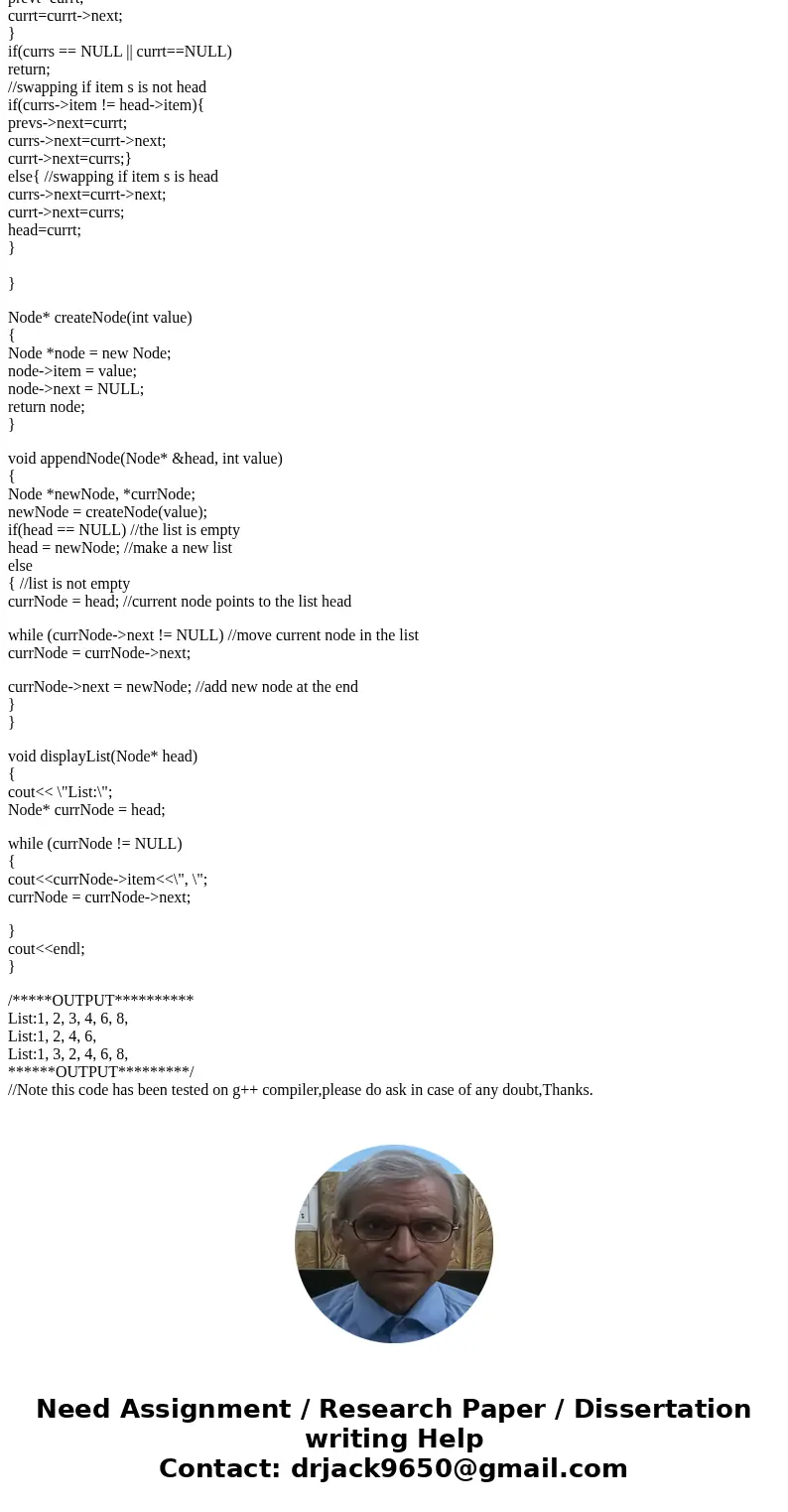 In div c++ // please with comments and check output thanks Q2. Swap two adjacent elements by adjusting only the links (and not the data) using singly linked lis In div c++ // please with comments and check output thanks Q2. Swap two adjacent elements by adjusting only the links (and not the data) using singly linked lis