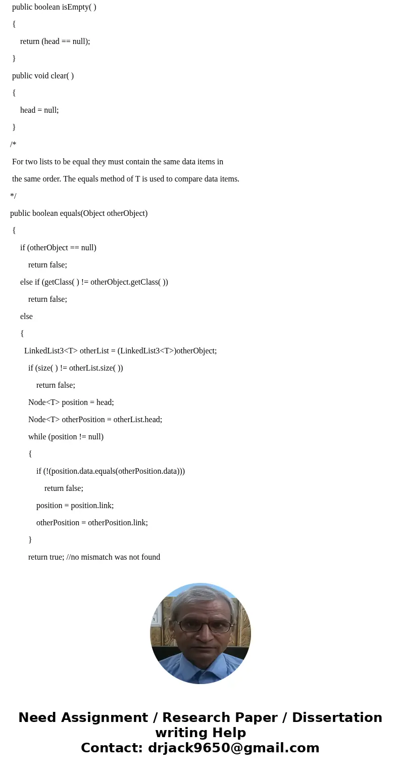 JAVA ONLY please mark names of the java files thanks public class LinkedList3<T> { private class Node<T> { private T data; private Node<T> lin JAVA ONLY please mark names of the java files thanks public class LinkedList3<T> { private class Node<T> { private T data; private Node<T> lin