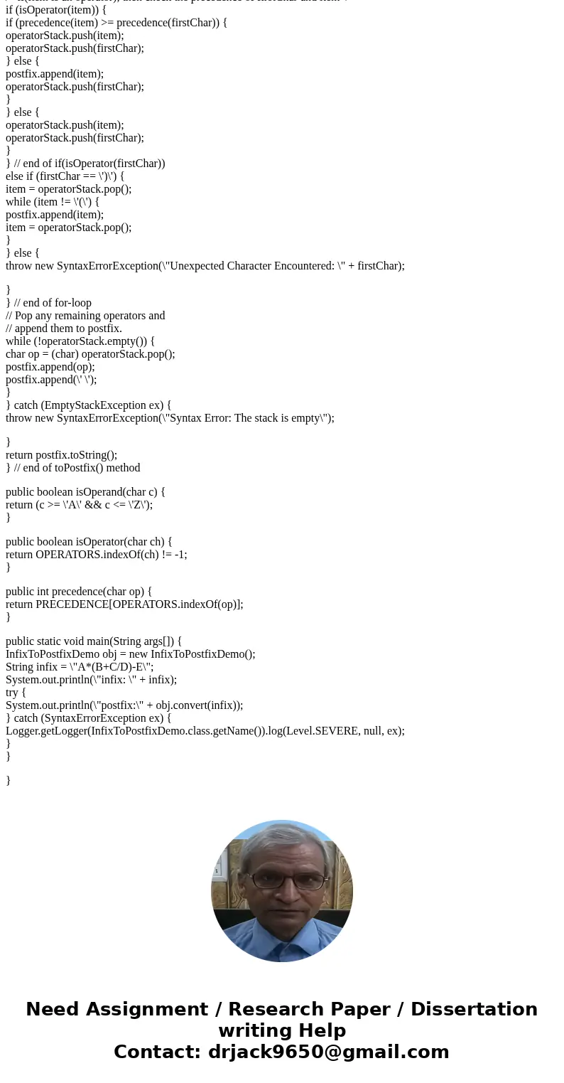 (Java) Provide a complete implementation of class LinkedStack and test it (main method) on the InfixToPostfix applcation (listed below). package linkedstack; im (Java) Provide a complete implementation of class LinkedStack and test it (main method) on the InfixToPostfix applcation (listed below). package linkedstack; im