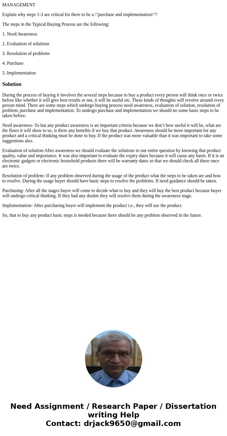 MANAGEMENT Explain why steps 1-3 are critical for there to be a \ MANAGEMENT Explain why steps 1-3 are critical for there to be a \