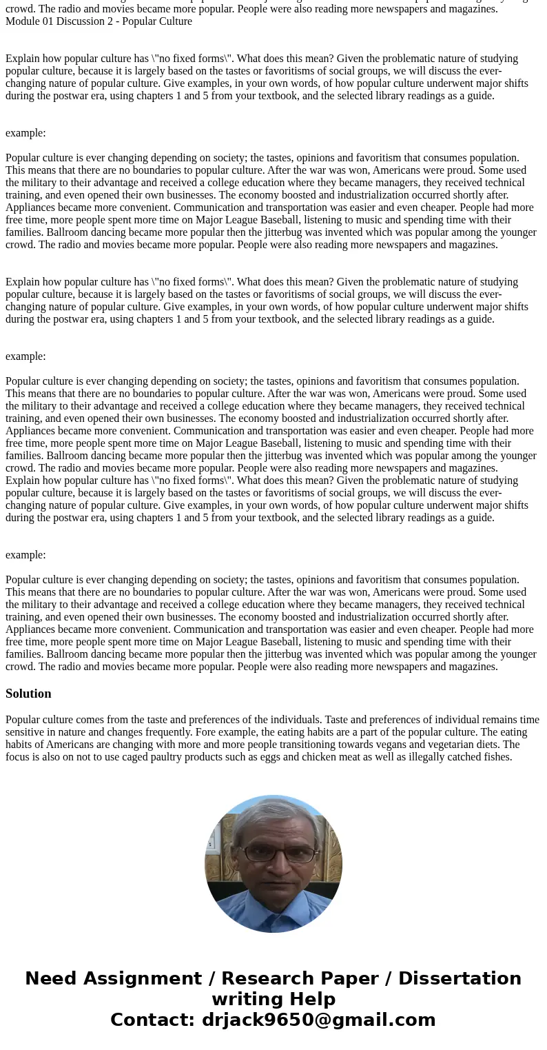 Module 01 Discussion 2 - Popular Culture Explain how popular culture has \  Module 01 Discussion 2 - Popular Culture Explain how popular culture has \