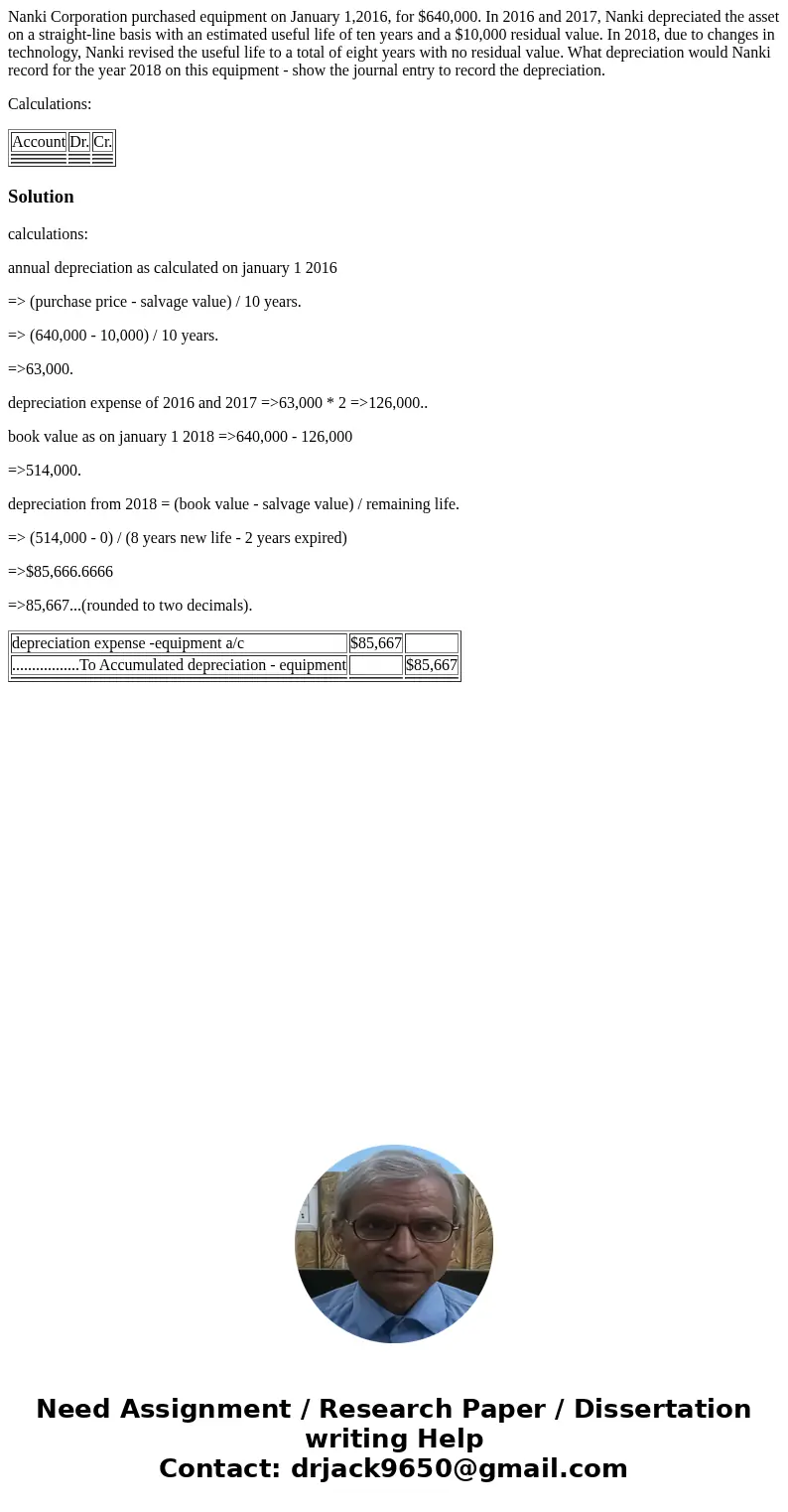 Nanki Corporation purchased equipment on January 1,2016, for $640,000. In 2016 and 2017, Nanki depreciated the asset on a straight-line basis with an estimated  Nanki Corporation purchased equipment on January 1,2016, for $640,000. In 2016 and 2017, Nanki depreciated the asset on a straight-line basis with an estimated