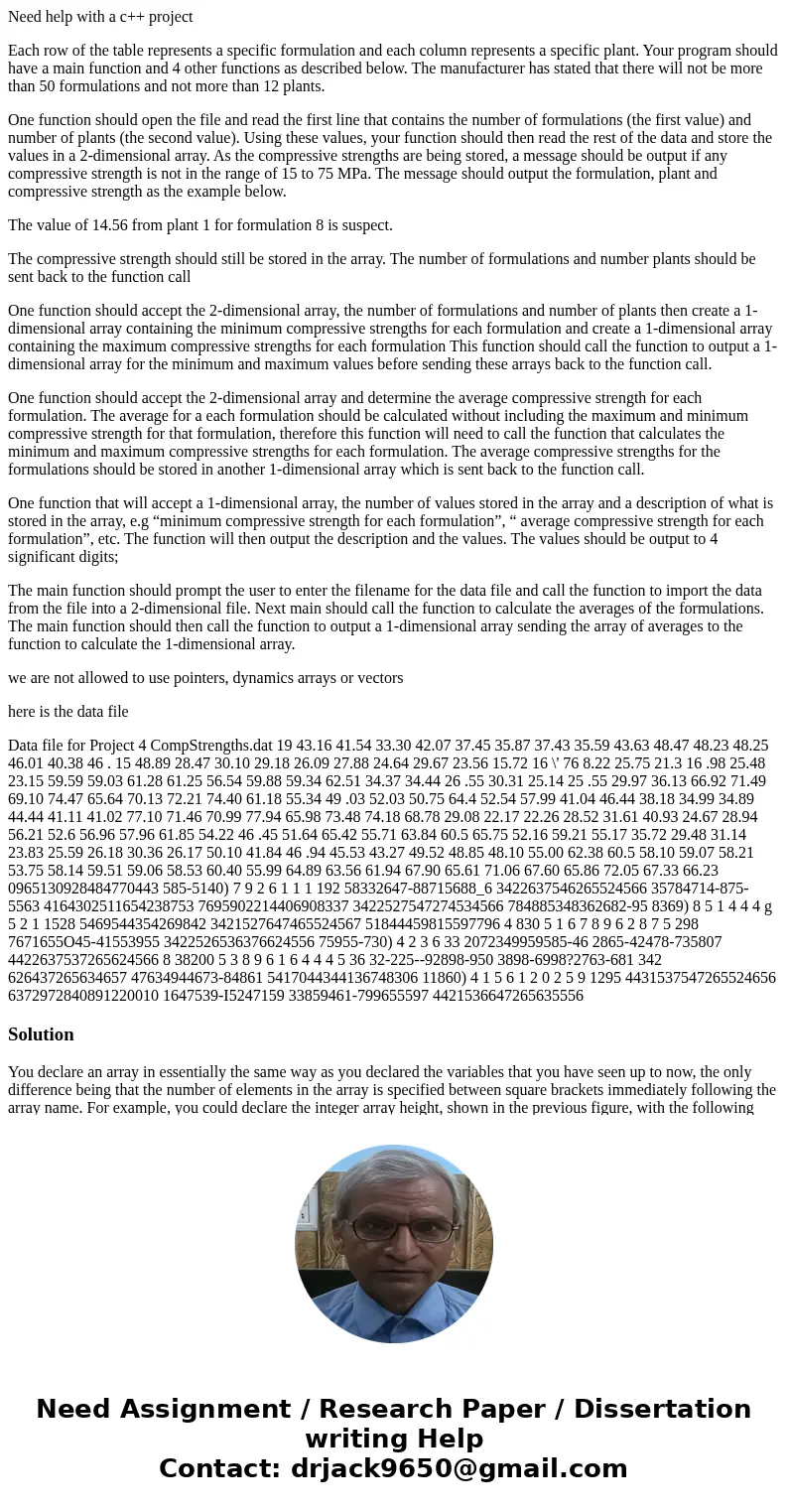 Need help with a c++ project Each row of the table represents a specific formulation and each column represents a specific plant. Your program should have a mai Need help with a c++ project Each row of the table represents a specific formulation and each column represents a specific plant. Your program should have a mai