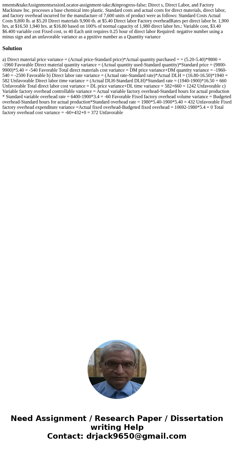 nments&takeAssignmentsessionLocator-assignment-take;&inprogress-false; Direct s, Direct Labor, and Factory Mackinaw Inc. processes a base chemical into  nments&takeAssignmentsessionLocator-assignment-take;&inprogress-false; Direct s, Direct Labor, and Factory Mackinaw Inc. processes a base chemical into
