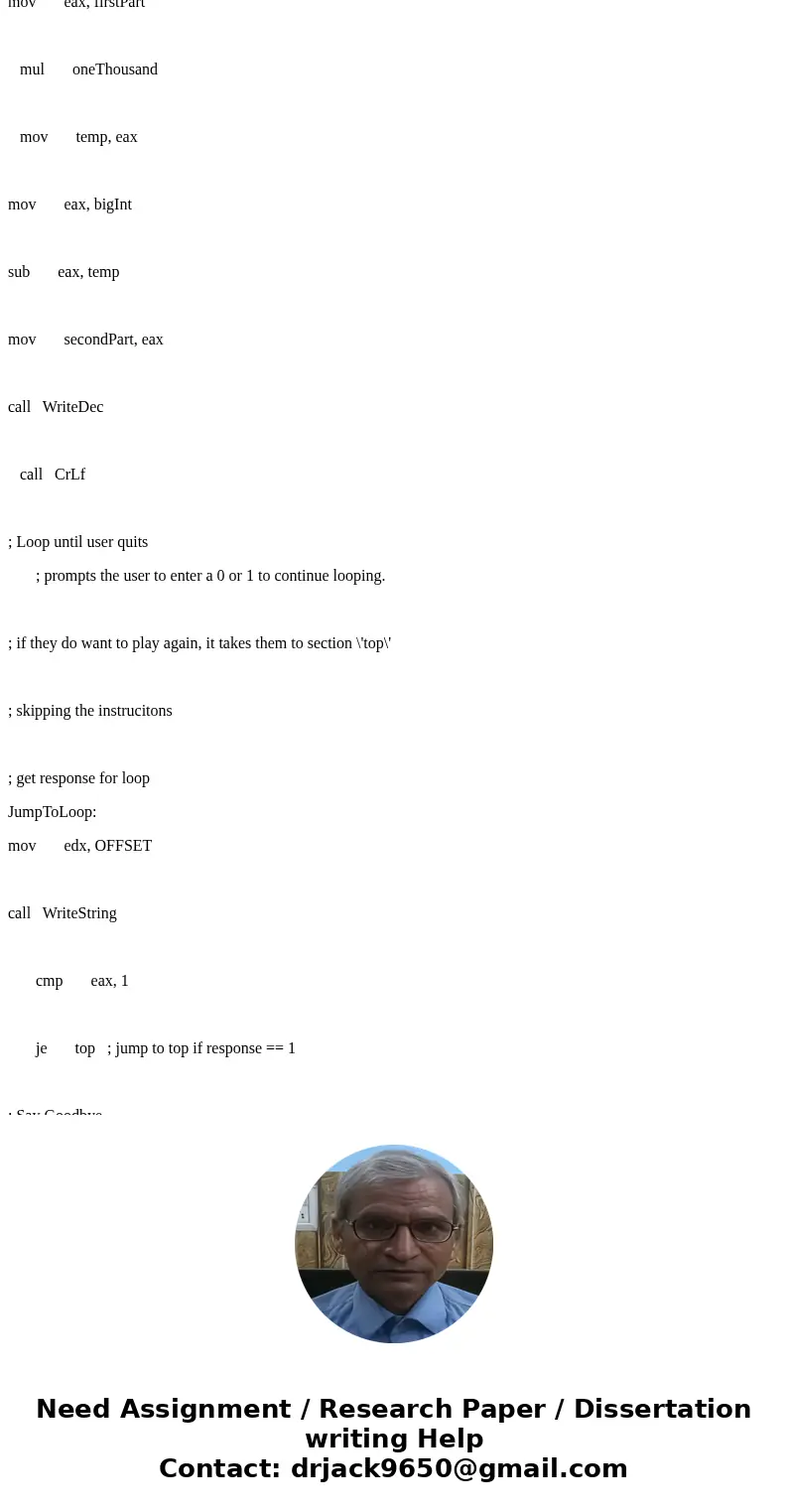 Objectives: 1. using indirect addressing 2. passing parameters 3. generating “random” numbers 4. working with arrays Description: Write and test a MASM (assembl Objectives: 1. using indirect addressing 2. passing parameters 3. generating “random” numbers 4. working with arrays Description: Write and test a MASM (assembl