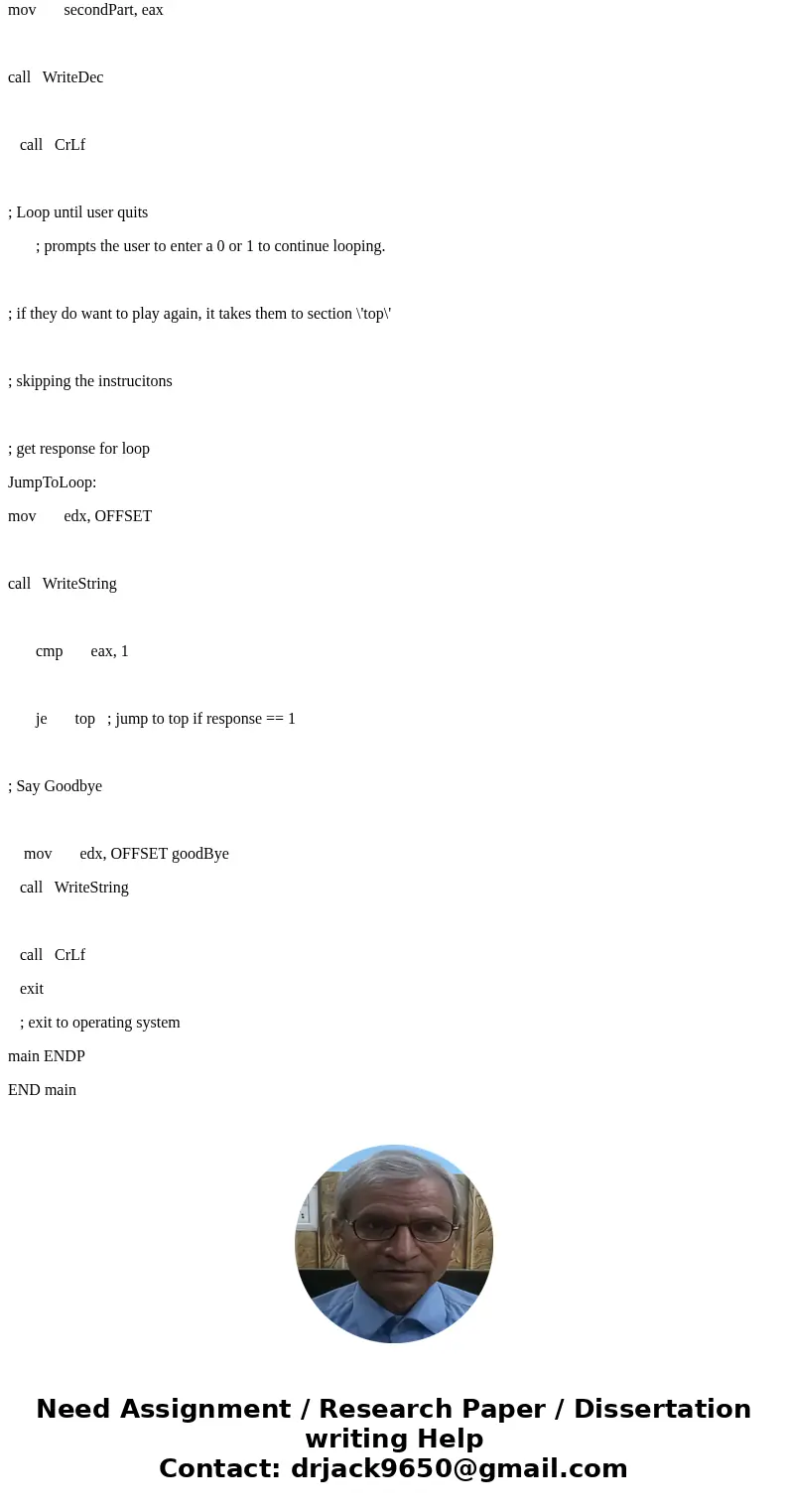 Objectives: 1. using indirect addressing 2. passing parameters 3. generating “random” numbers 4. working with arrays Description: Write and test a MASM (assembl Objectives: 1. using indirect addressing 2. passing parameters 3. generating “random” numbers 4. working with arrays Description: Write and test a MASM (assembl