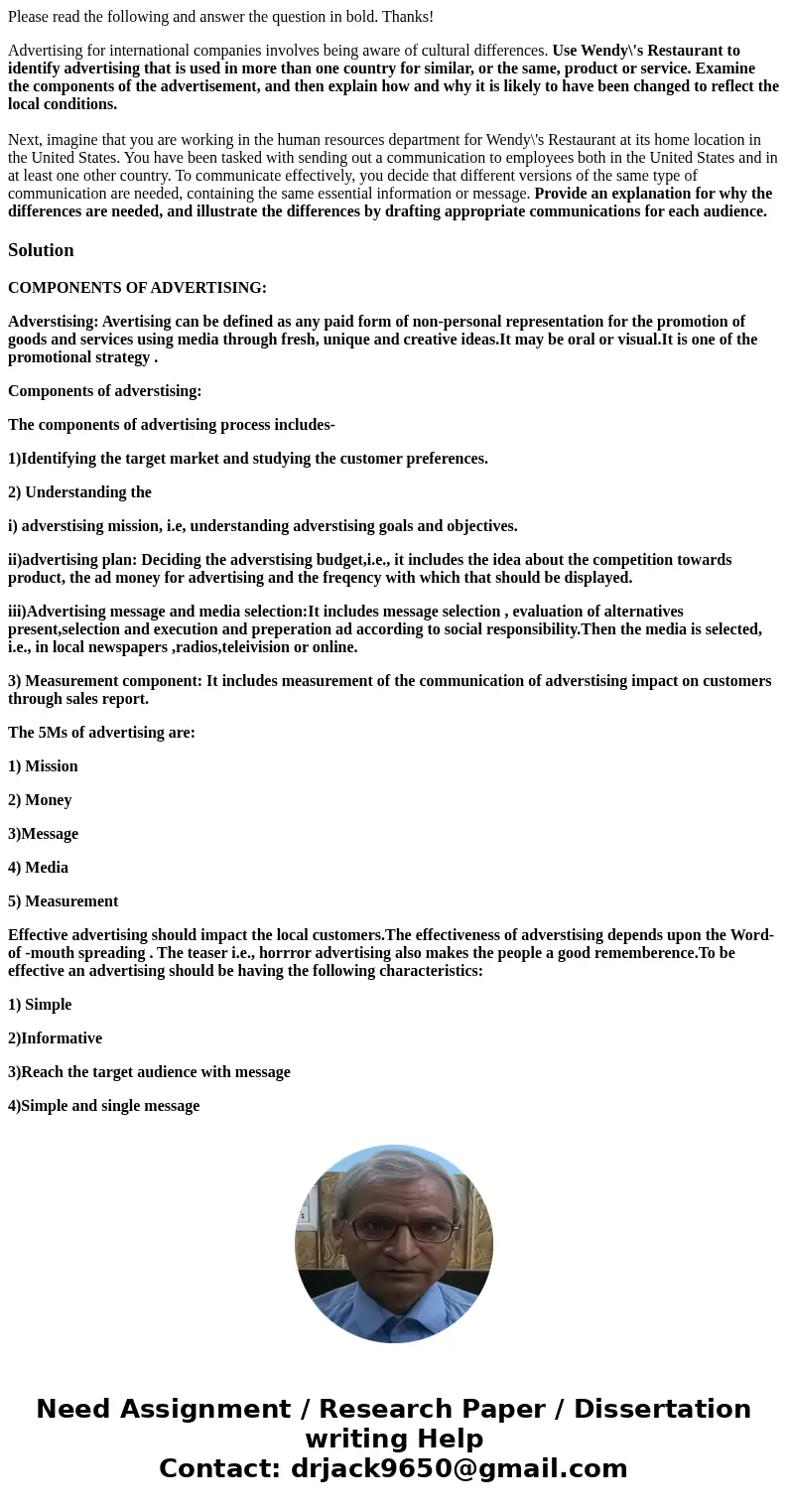 Please read the following and answer the question in bold. Thanks! Advertising for international companies involves being aware of cultural differences. Use Wen Please read the following and answer the question in bold. Thanks! Advertising for international companies involves being aware of cultural differences. Use Wen