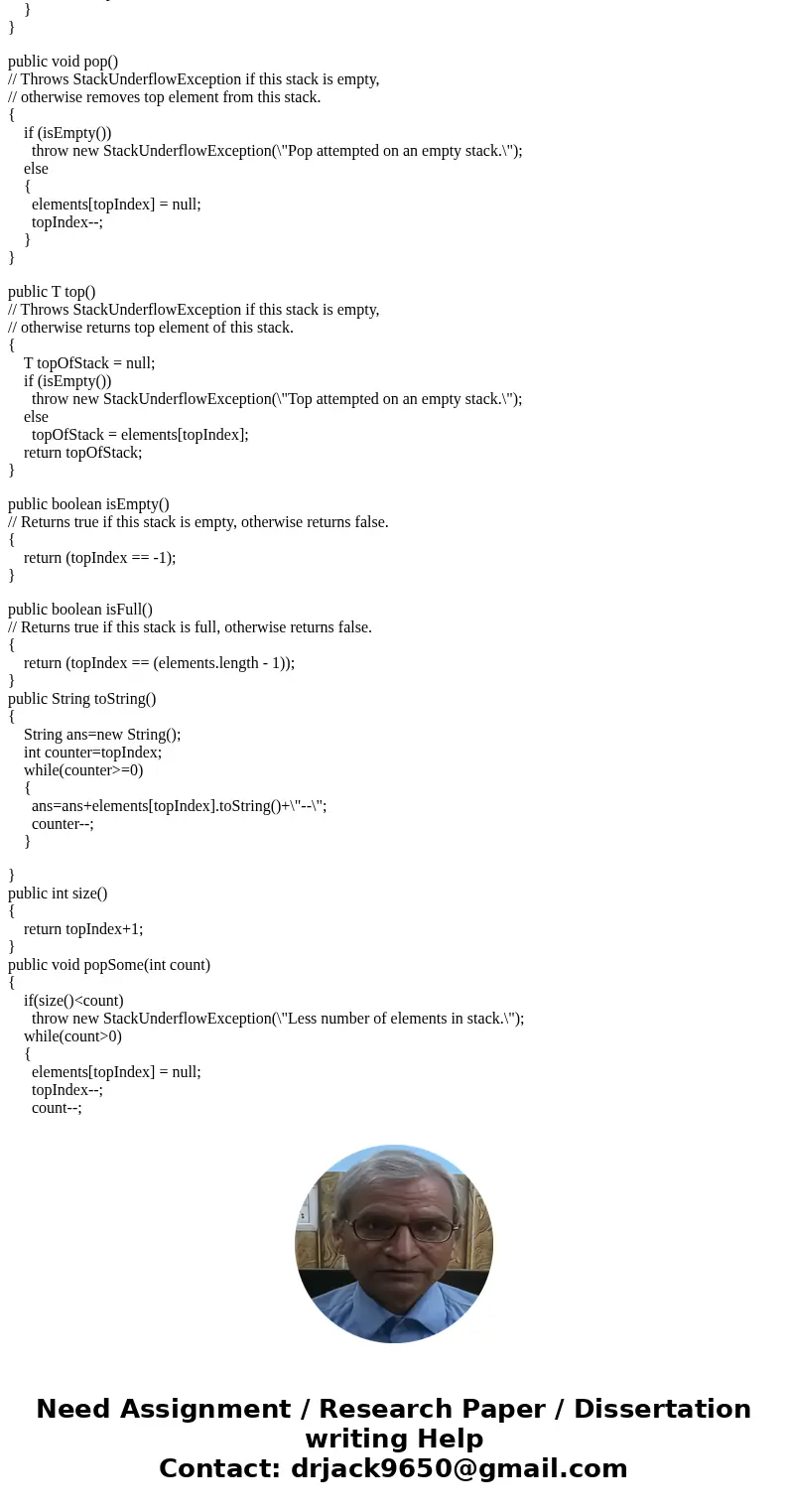 Please review my code (java) Someone helped me with it but i cannot get it to compile i tried to separate the code that didnt work. package ch02.stacks; import  Please review my code (java) Someone helped me with it but i cannot get it to compile i tried to separate the code that didnt work. package ch02.stacks; import