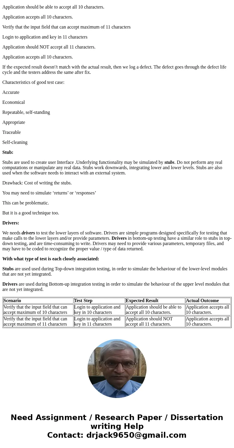 Problem Description: What is a test case? What are the characteristics of a good test case? What is a driver? What is a stub? With what type of test is each mos Problem Description: What is a test case? What are the characteristics of a good test case? What is a driver? What is a stub? With what type of test is each mos