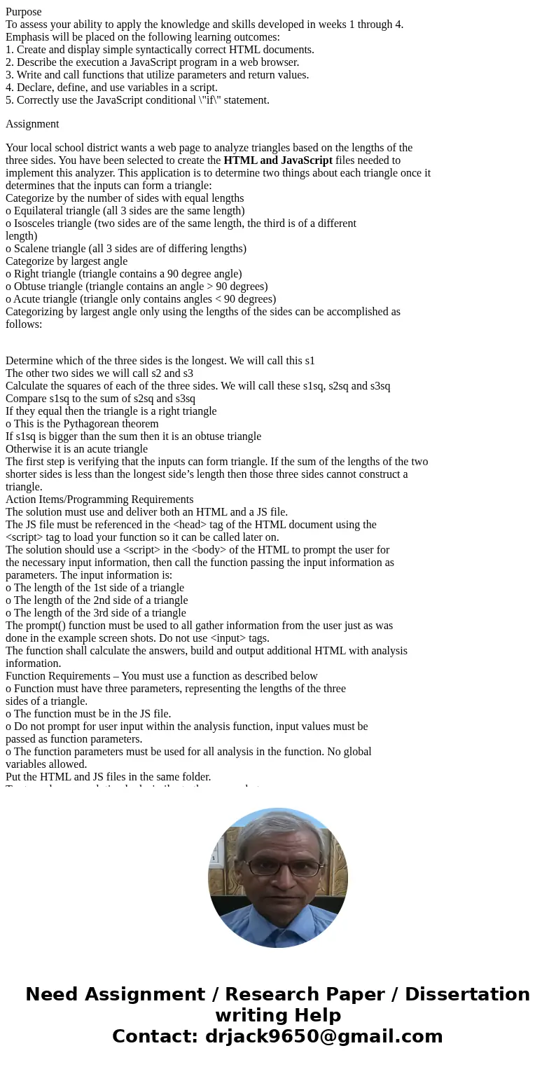 Purpose To assess your ability to apply the knowledge and skills developed in weeks 1 through 4. Emphasis will be placed on the following learning outcomes: 1.  Purpose To assess your ability to apply the knowledge and skills developed in weeks 1 through 4. Emphasis will be placed on the following learning outcomes: 1.