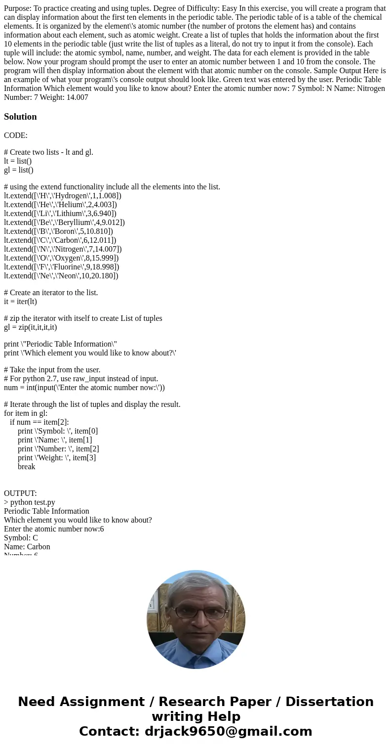 Purpose: To practice creating and using tuples. Degree of Difficulty: Easy In this exercise, you will create a program that can display information about the f  Purpose: To practice creating and using tuples. Degree of Difficulty: Easy In this exercise, you will create a program that can display information about the f