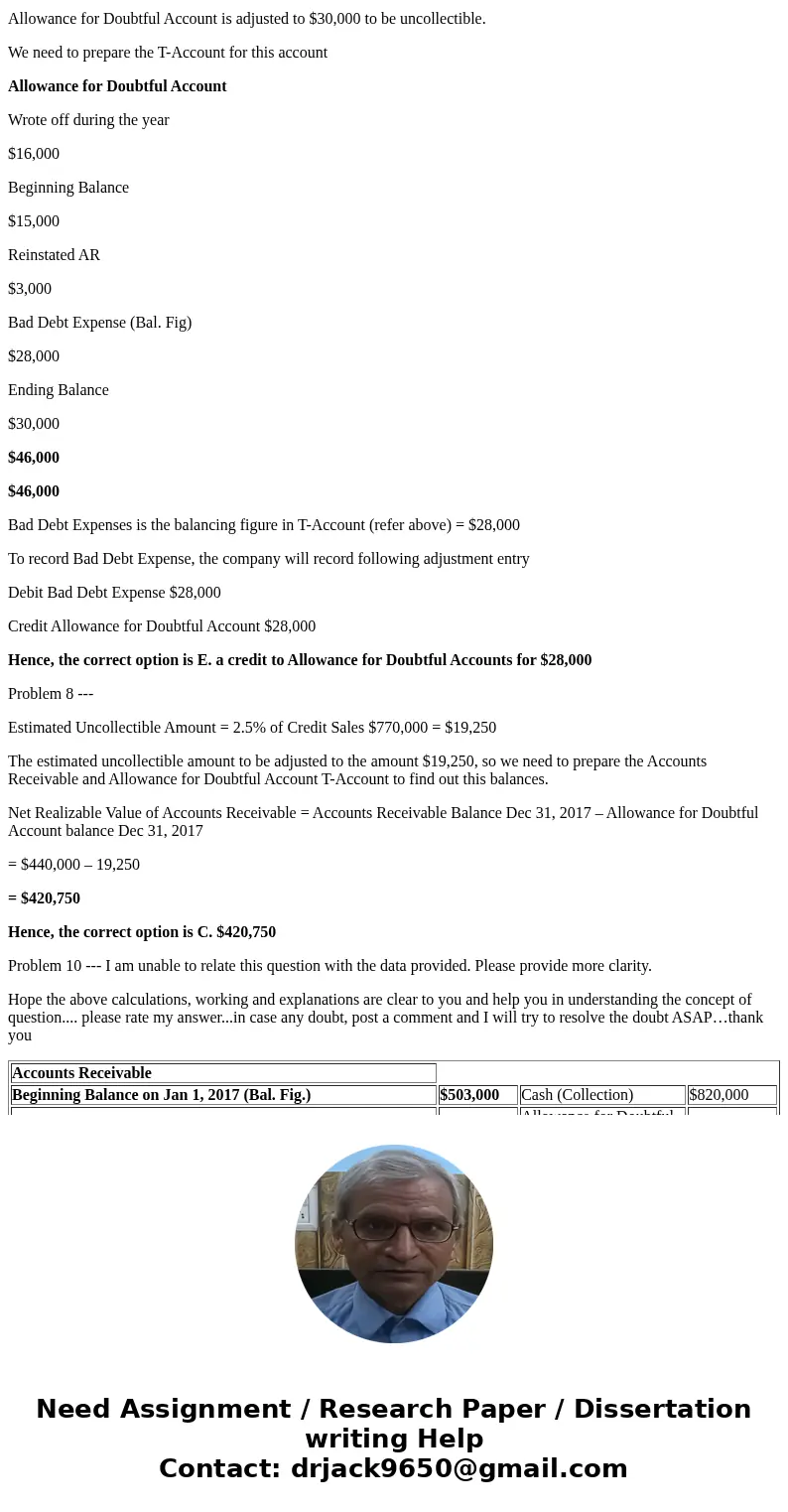  QUESTION 6 Use the following information to answer the next 5 questions: On December 31,2017 a company\'s Accounts Receivable balance was $440,000. During the 