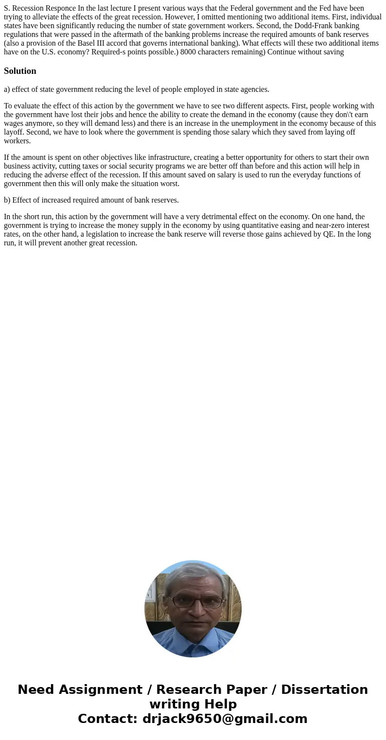S. Recession Responce In the last lecture I present various ways that the Federal government and the Fed have been trying to alleviate the effects of the great  S. Recession Responce In the last lecture I present various ways that the Federal government and the Fed have been trying to alleviate the effects of the great