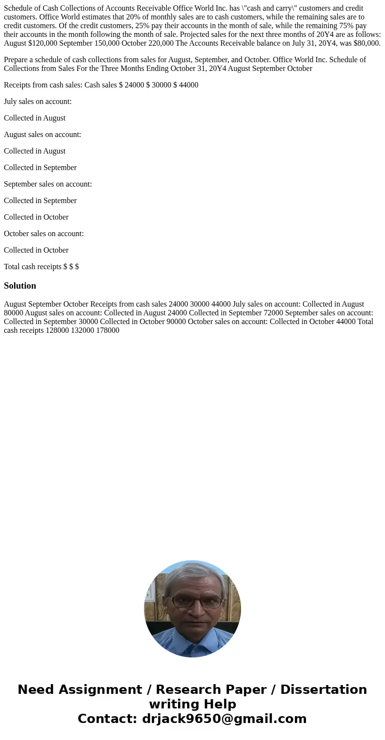 Schedule of Cash Collections of Accounts Receivable Office World Inc. has \ Schedule of Cash Collections of Accounts Receivable Office World Inc. has \