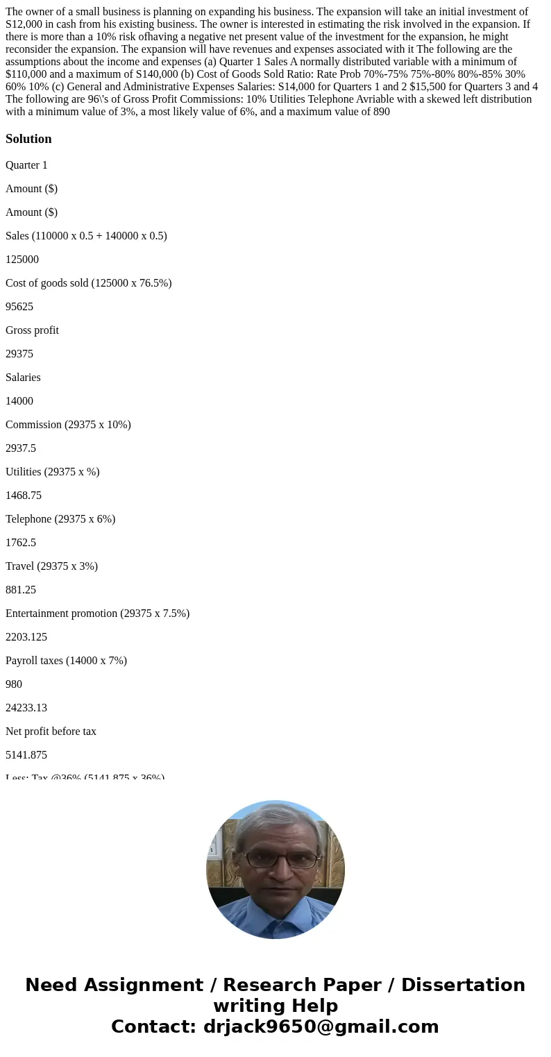  The owner of a small business is planning on expanding his business. The expansion will take an initial investment of S12,000 in cash from his existing busines