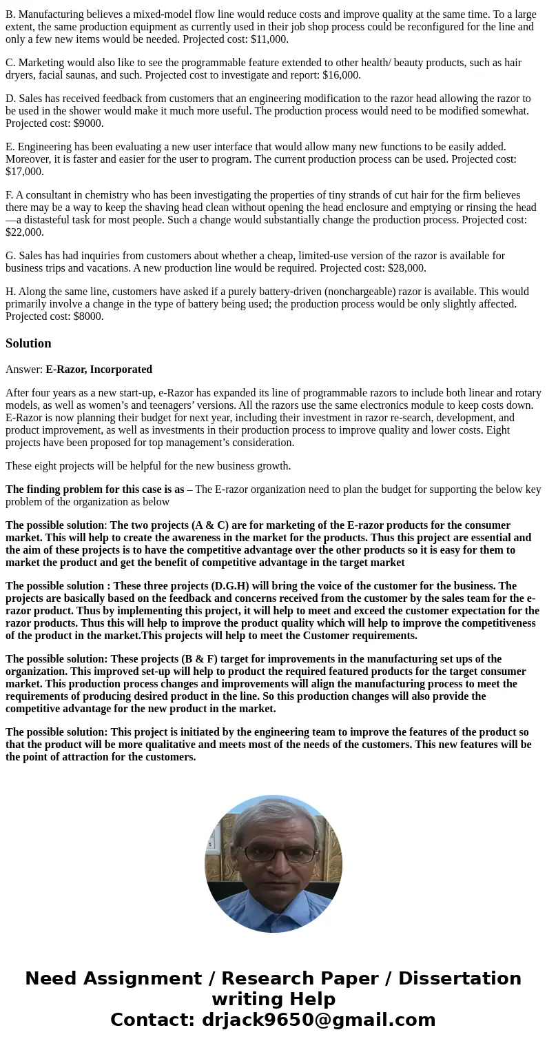 This is a case study about e-Razor, Incorporated. What is the finding problem for this case? I need a Possible Solutions for this case. ( 1 Page) e-Razor, Incor This is a case study about e-Razor, Incorporated. What is the finding problem for this case? I need a Possible Solutions for this case. ( 1 Page) e-Razor, Incor