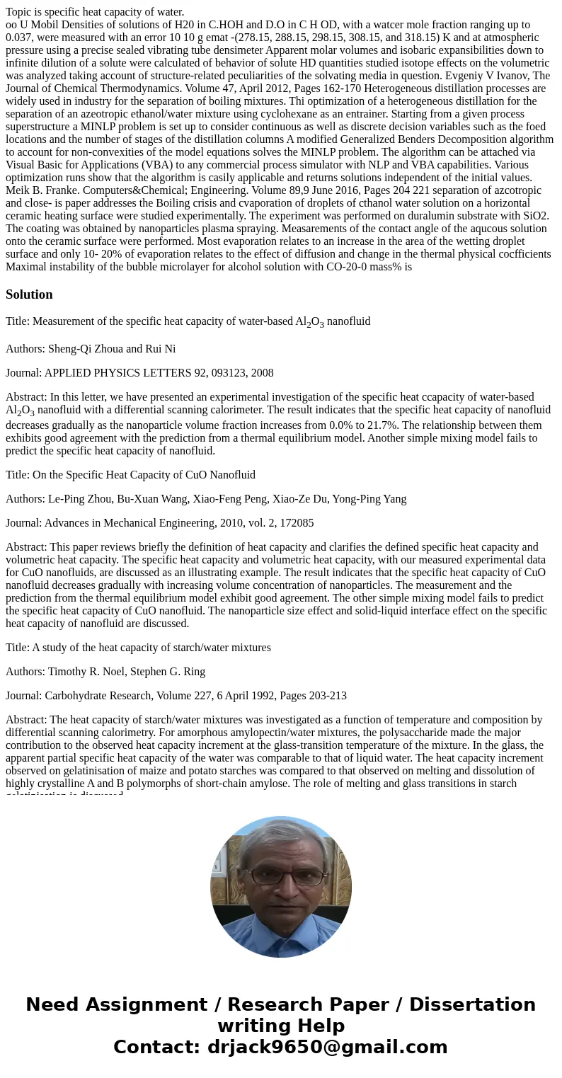 Topic is specific heat capacity of water. oo U Mobil Densities of solutions of H20 in C.HOH and D.O in C H OD, with a watcer mole fraction ranging up to 0.037,  Topic is specific heat capacity of water. oo U Mobil Densities of solutions of H20 in C.HOH and D.O in C H OD, with a watcer mole fraction ranging up to 0.037,