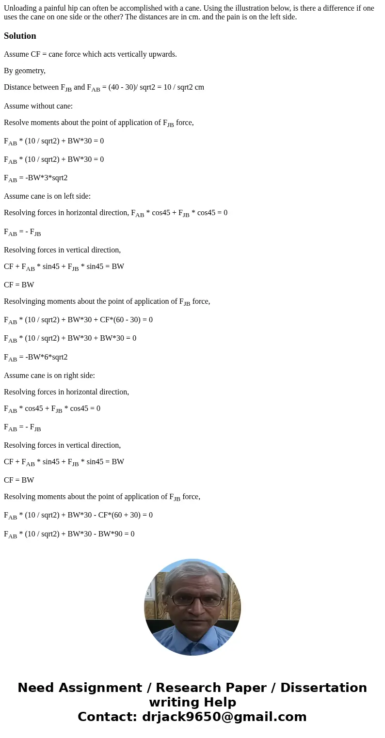 Unloading a painful hip can often be accomplished with a cane. Using the illustration below, is there a difference if one uses the cane on one side or the othe  Unloading a painful hip can often be accomplished with a cane. Using the illustration below, is there a difference if one uses the cane on one side or the othe