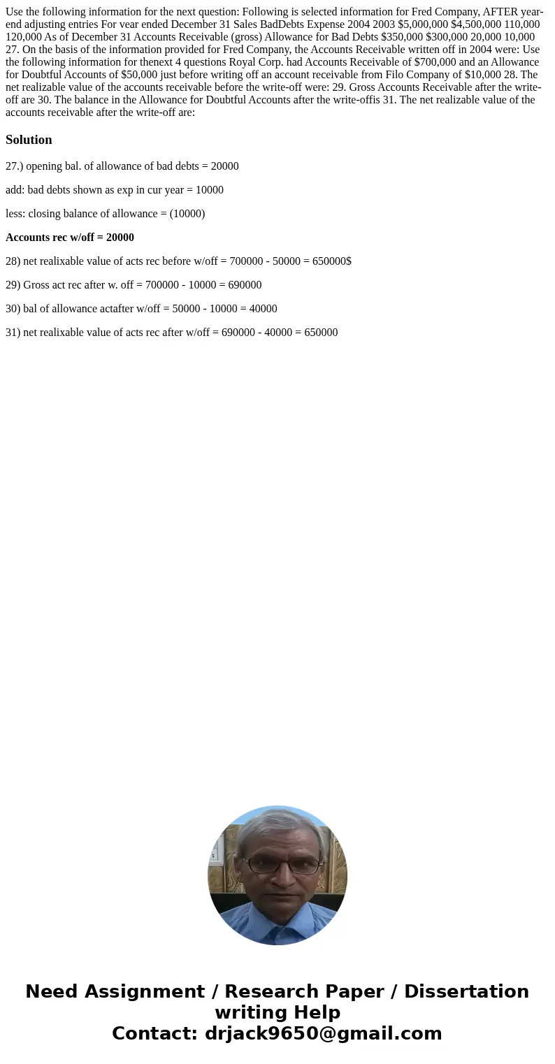 Use the following information for the next question: Following is selected information for Fred Company, AFTER year-end adjusting entries For vear ended Decemb  Use the following information for the next question: Following is selected information for Fred Company, AFTER year-end adjusting entries For vear ended Decemb