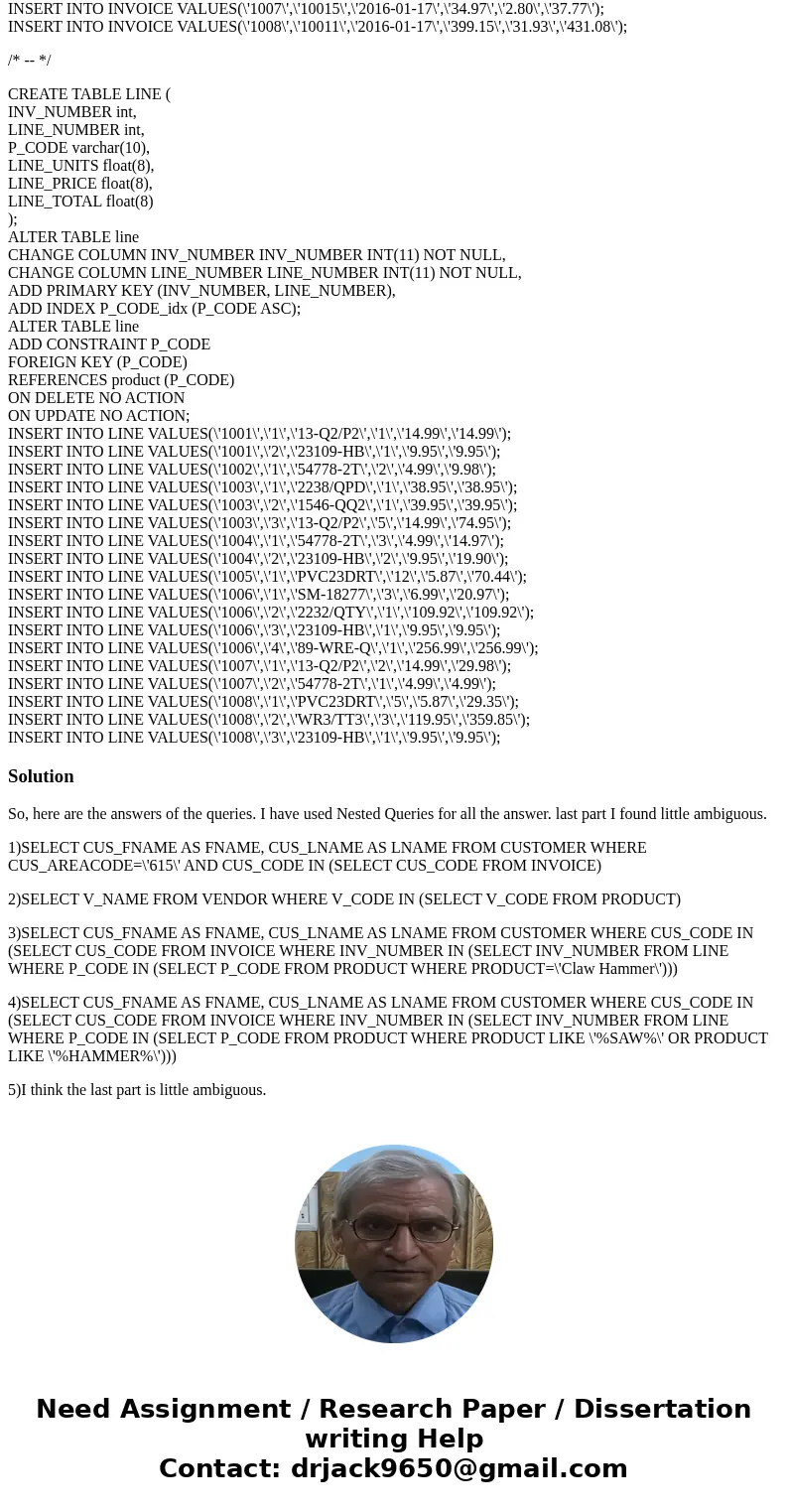 Using the database below, write SQL statements that will accurately return data for the following: List the Customer Codes in Area Code 615 who have been invoic Using the database below, write SQL statements that will accurately return data for the following: List the Customer Codes in Area Code 615 who have been invoic