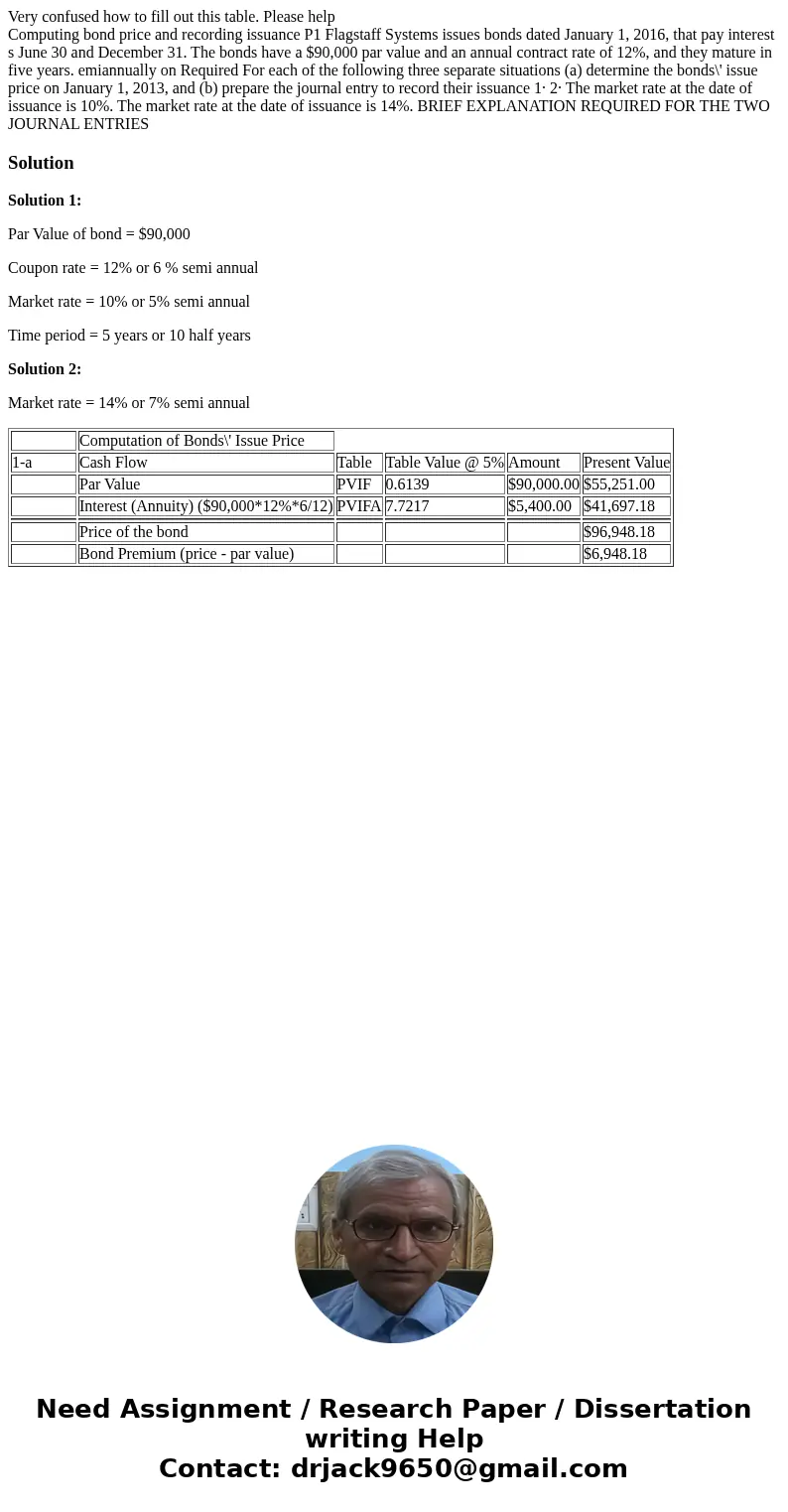 Very confused how to fill out this table. Please help Computing bond price and recording issuance P1 Flagstaff Systems issues bonds dated January 1, 2016, that 