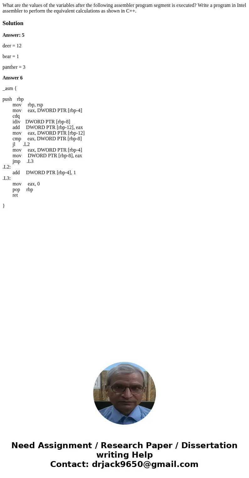 What are the values of the variables after the following assembler program segment is executed? Write a program in Intel assembler to perform the equivalent ca  What are the values of the variables after the following assembler program segment is executed? Write a program in Intel assembler to perform the equivalent ca