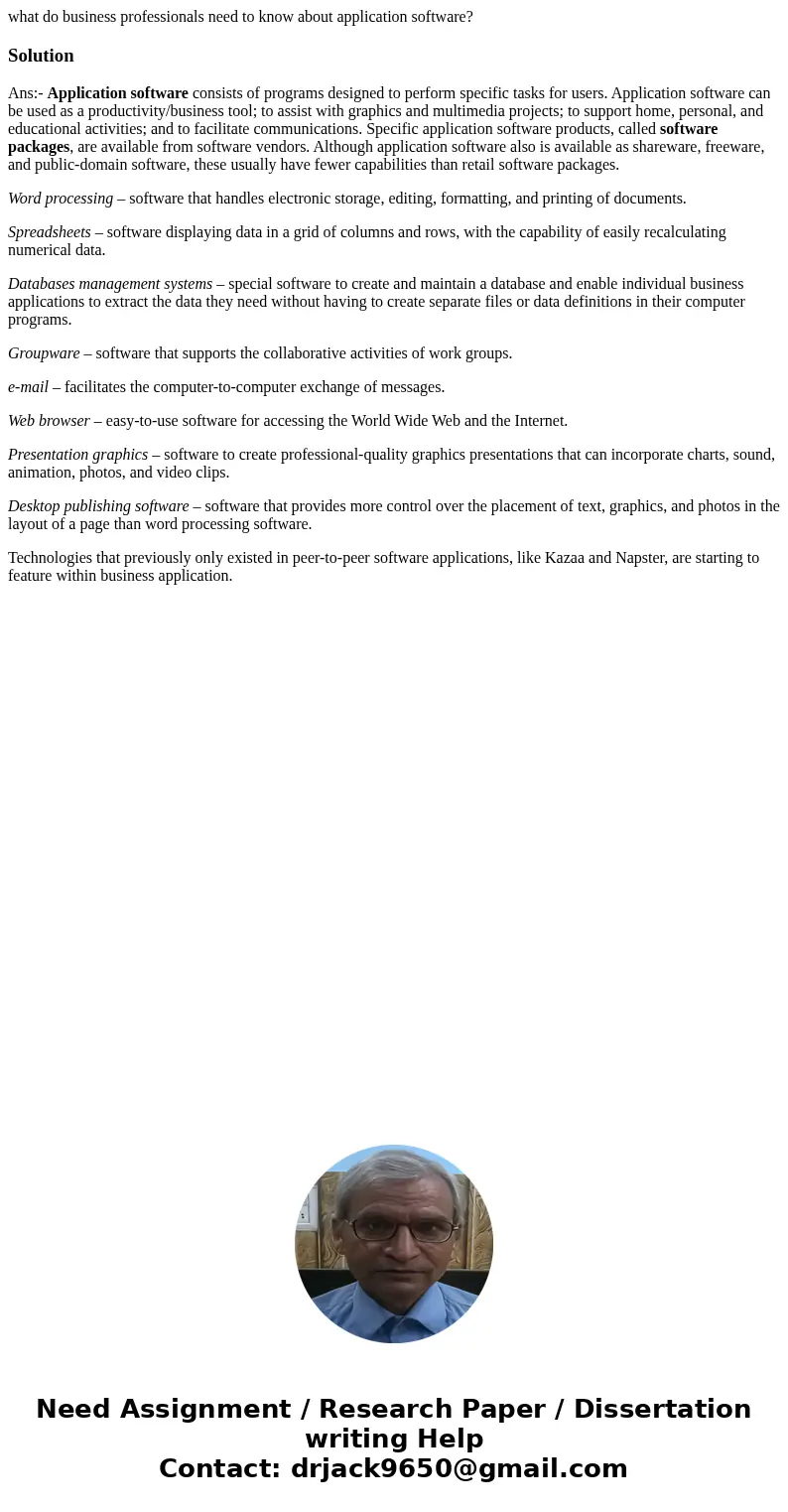what do business professionals need to know about application software?SolutionAns:- Application software consists of programs designed to perform specific task what do business professionals need to know about application software?SolutionAns:- Application software consists of programs designed to perform specific task