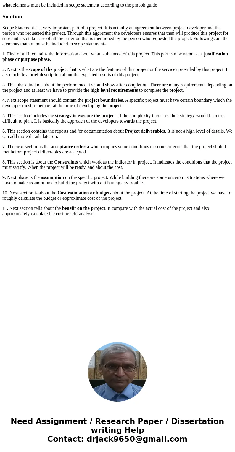 what elements must be included in scope statement according to the pmbok guideSolutionScope Statement is a very improtant part of a project. It is actually an a what elements must be included in scope statement according to the pmbok guideSolutionScope Statement is a very improtant part of a project. It is actually an a