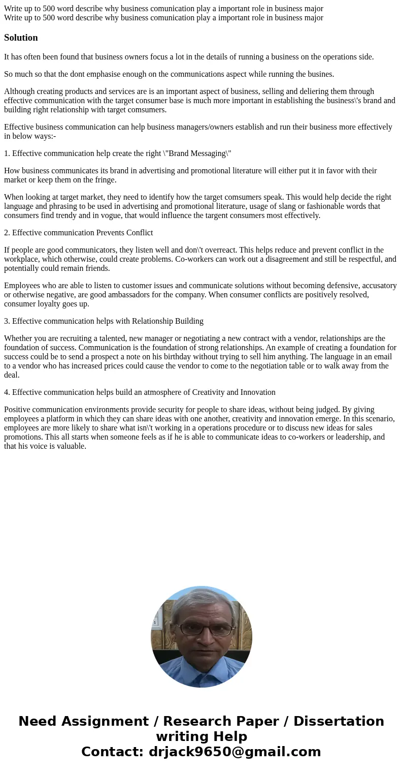 Write up to 500 word describe why business comunication play a important role in business major Write up to 500 word describe why business comunication play a   Write up to 500 word describe why business comunication play a important role in business major Write up to 500 word describe why business comunication play a