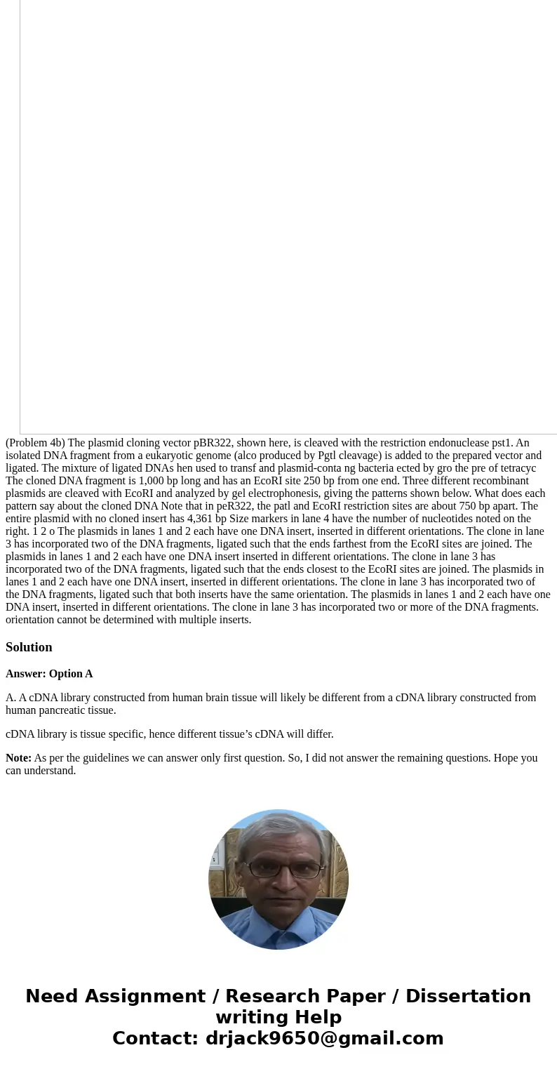 1) A genomic library constructed from human brain tissue will likely be different from a genomic library constructed from human pancreatic tissue. 1) Which of t