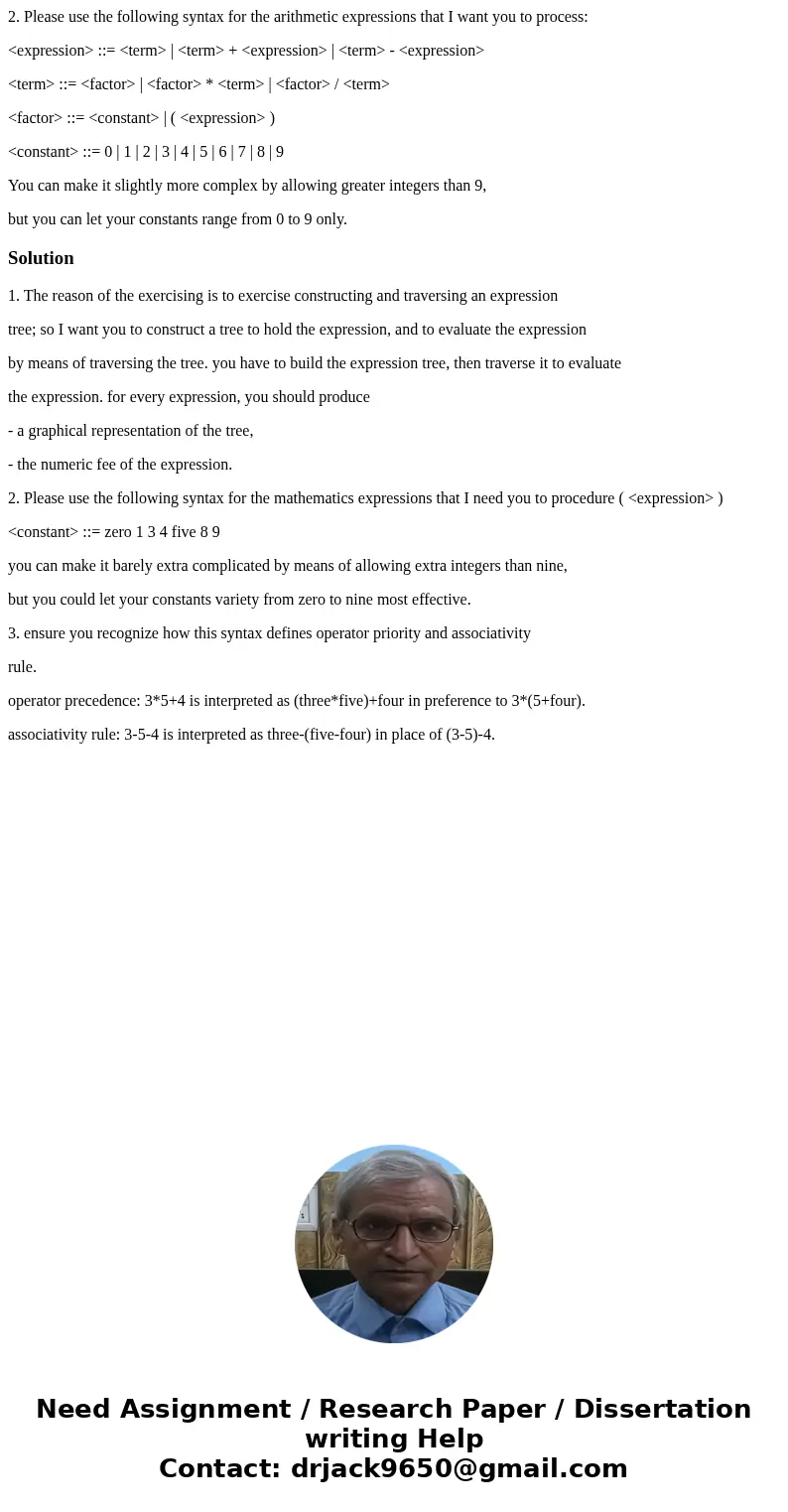 2. Please use the following syntax for the arithmetic expressions that I want you to process: <expression> ::= <term> | <term> + <expressio