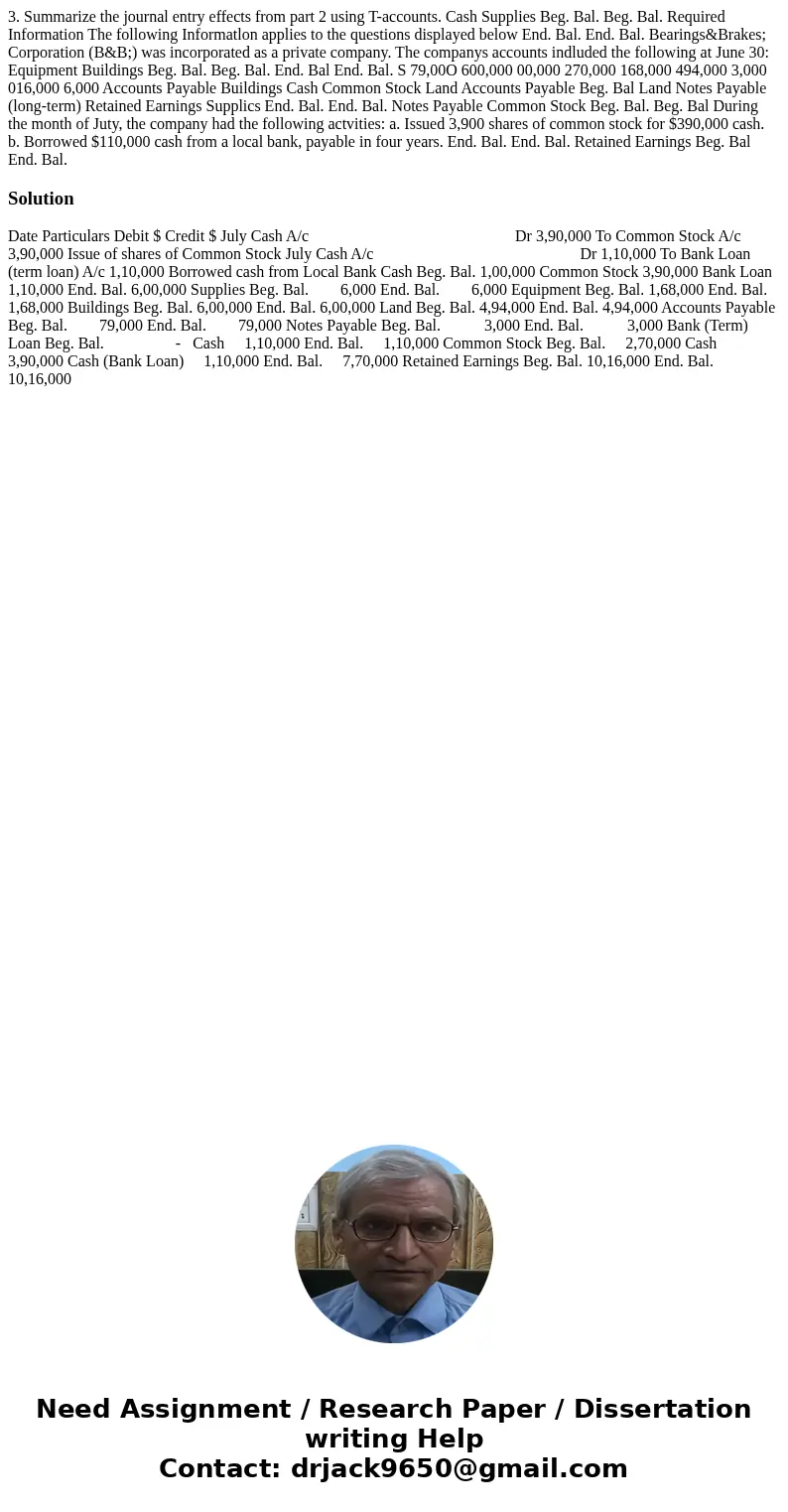 3. Summarize the journal entry effects from part 2 using T-accounts. Cash Supplies Beg. Bal. Beg. Bal. Required Information The following Informatlon applies t  3. Summarize the journal entry effects from part 2 using T-accounts. Cash Supplies Beg. Bal. Beg. Bal. Required Information The following Informatlon applies t