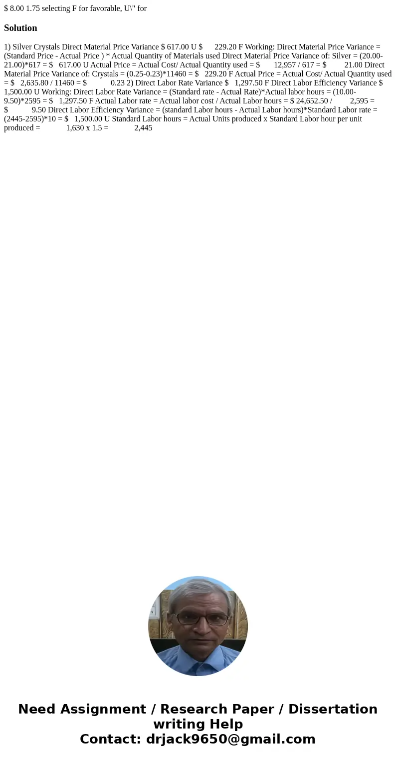 $ 8.00 1.75 selecting F for favorable, U\  $ 8.00 1.75 selecting F for favorable, U\