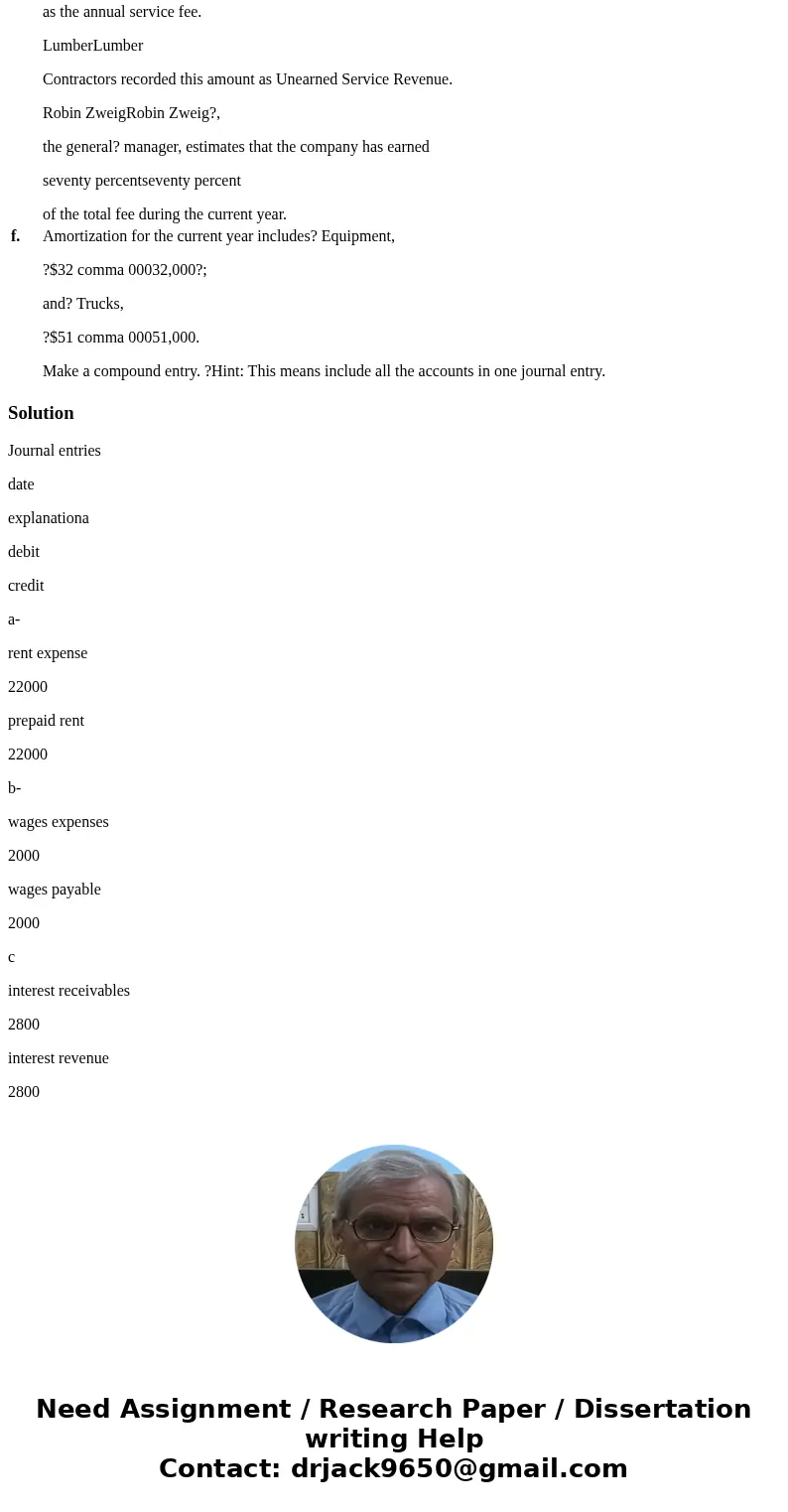 a.?? Details of Prepaid Rent are shown in the? account: Prepaid Rent Jan 1 Bal. 5,500 Mar 31 11,000 Sept 30 11,000 LumberLumber b. LumberLumber $ 5 comma 000$5,