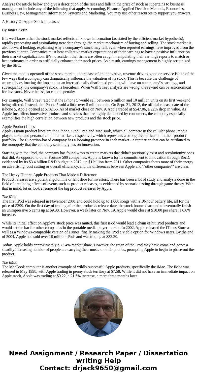 Analyze the article below and give a description of the rises and falls in the price of stock as it pertains to business management include any of the following Analyze the article below and give a description of the rises and falls in the price of stock as it pertains to business management include any of the following