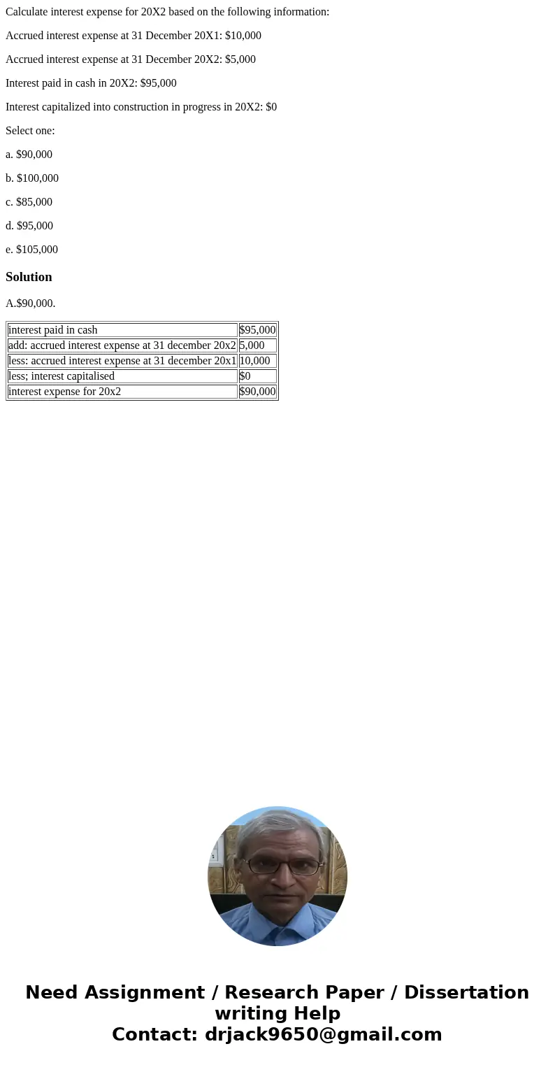 Calculate interest expense for 20X2 based on the following information: Accrued interest expense at 31 December 20X1: $10,000 Accrued interest expense at 31 Dec Calculate interest expense for 20X2 based on the following information: Accrued interest expense at 31 December 20X1: $10,000 Accrued interest expense at 31 Dec