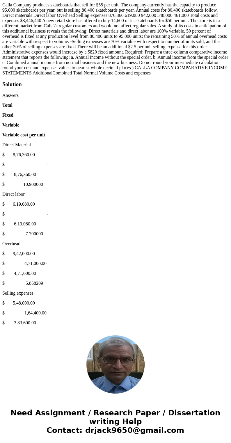Calla Company produces skateboards that sell for $55 per unit. The company currently has the capacity to produce 95,000 skateboards per year, but is selling 80  Calla Company produces skateboards that sell for $55 per unit. The company currently has the capacity to produce 95,000 skateboards per year, but is selling 80