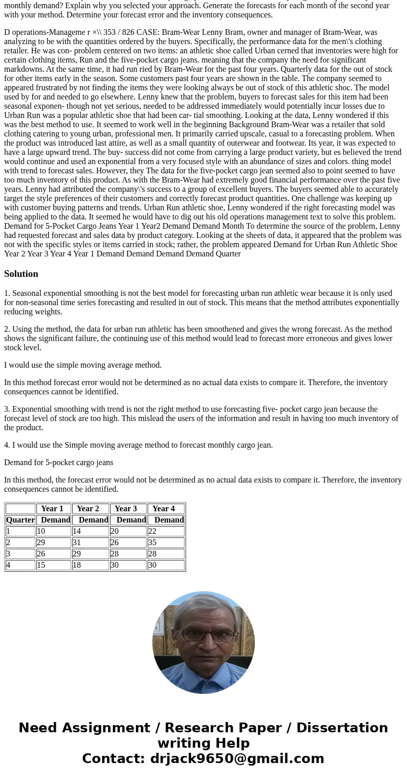 Case Questions 1. Is seasonal exponential smoothing the best model for forecasting Urban Run athletic wear? Why? 2. Explain what has happened to the data for Ur Case Questions 1. Is seasonal exponential smoothing the best model for forecasting Urban Run athletic wear? Why? 2. Explain what has happened to the data for Ur