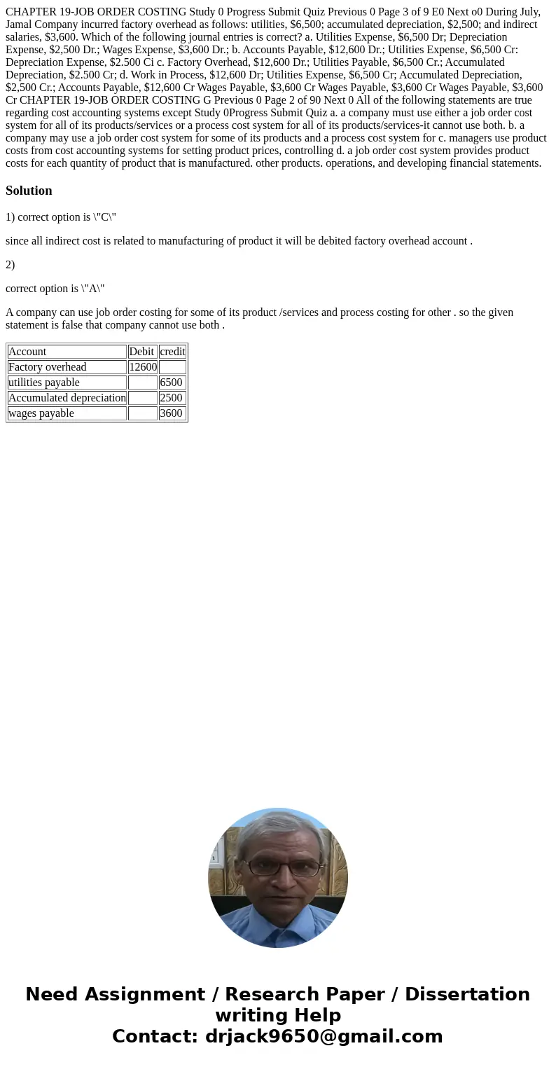  CHAPTER 19-JOB ORDER COSTING Study 0 Progress Submit Quiz Previous 0 Page 3 of 9 E0 Next o0 During July, Jamal Company incurred factory overhead as follows: ut