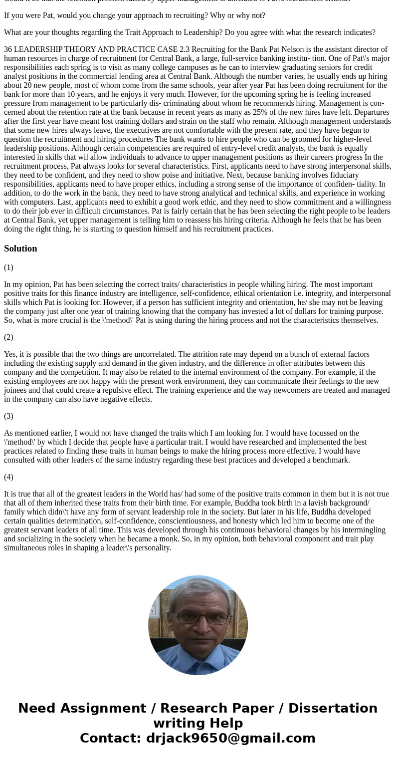 Chapter 2 Case Study 2.3 2626 unread replies.2626 replies. Chapter 2 presented a trait approach to leadership, where researchers indicate that people are born w Chapter 2 Case Study 2.3 2626 unread replies.2626 replies. Chapter 2 presented a trait approach to leadership, where researchers indicate that people are born w