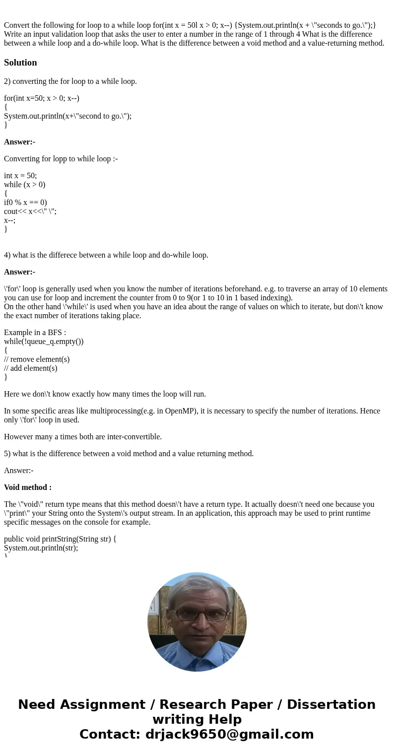 Convert the following for loop to a while loop for(int x = 50l x > 0; x--) {System.out.println(x + \  Convert the following for loop to a while loop for(int x = 50l x > 0; x--) {System.out.println(x + \