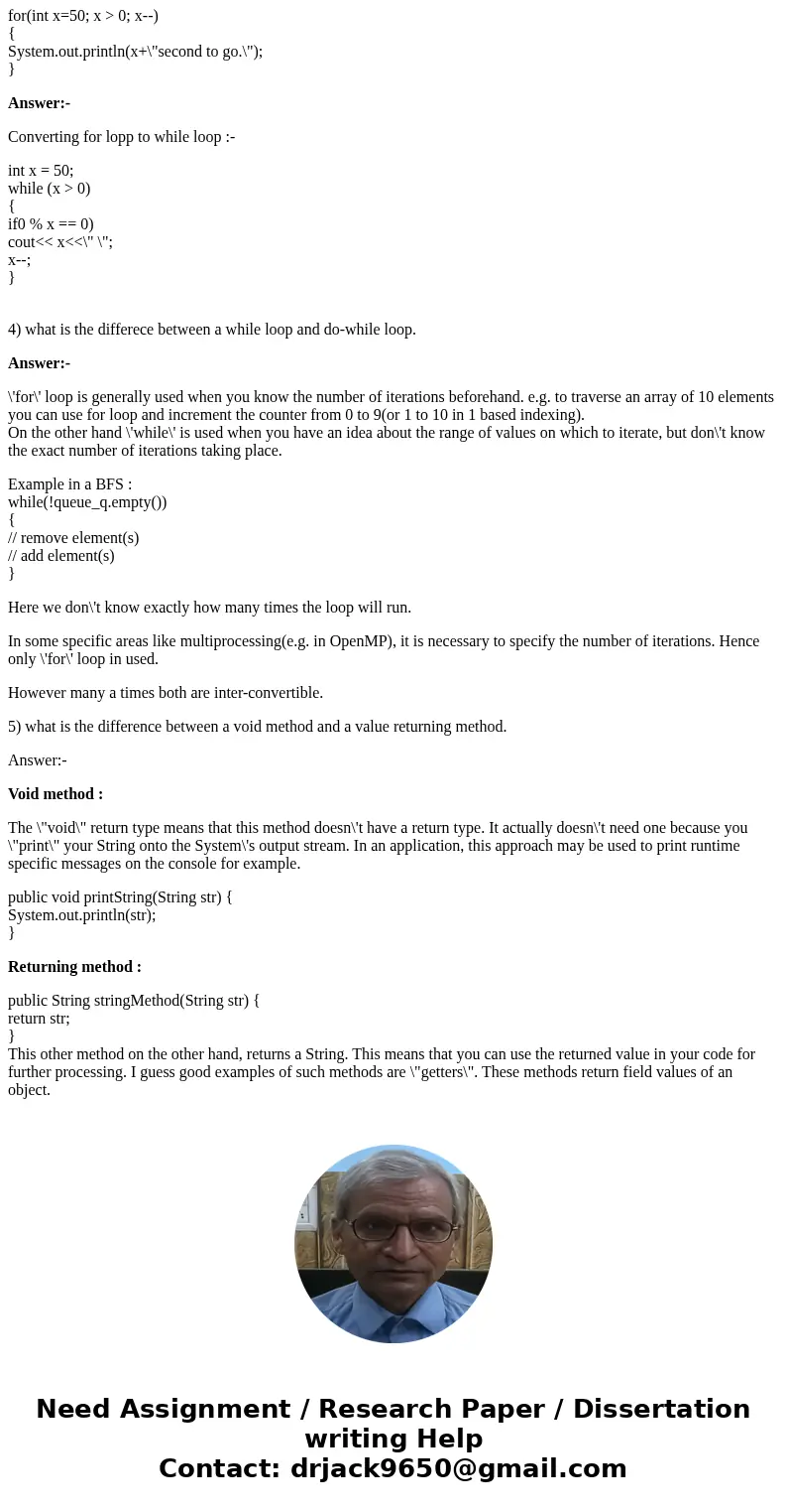 Convert the following for loop to a while loop for(int x = 50l x > 0; x--) {System.out.println(x + \  Convert the following for loop to a while loop for(int x = 50l x > 0; x--) {System.out.println(x + \