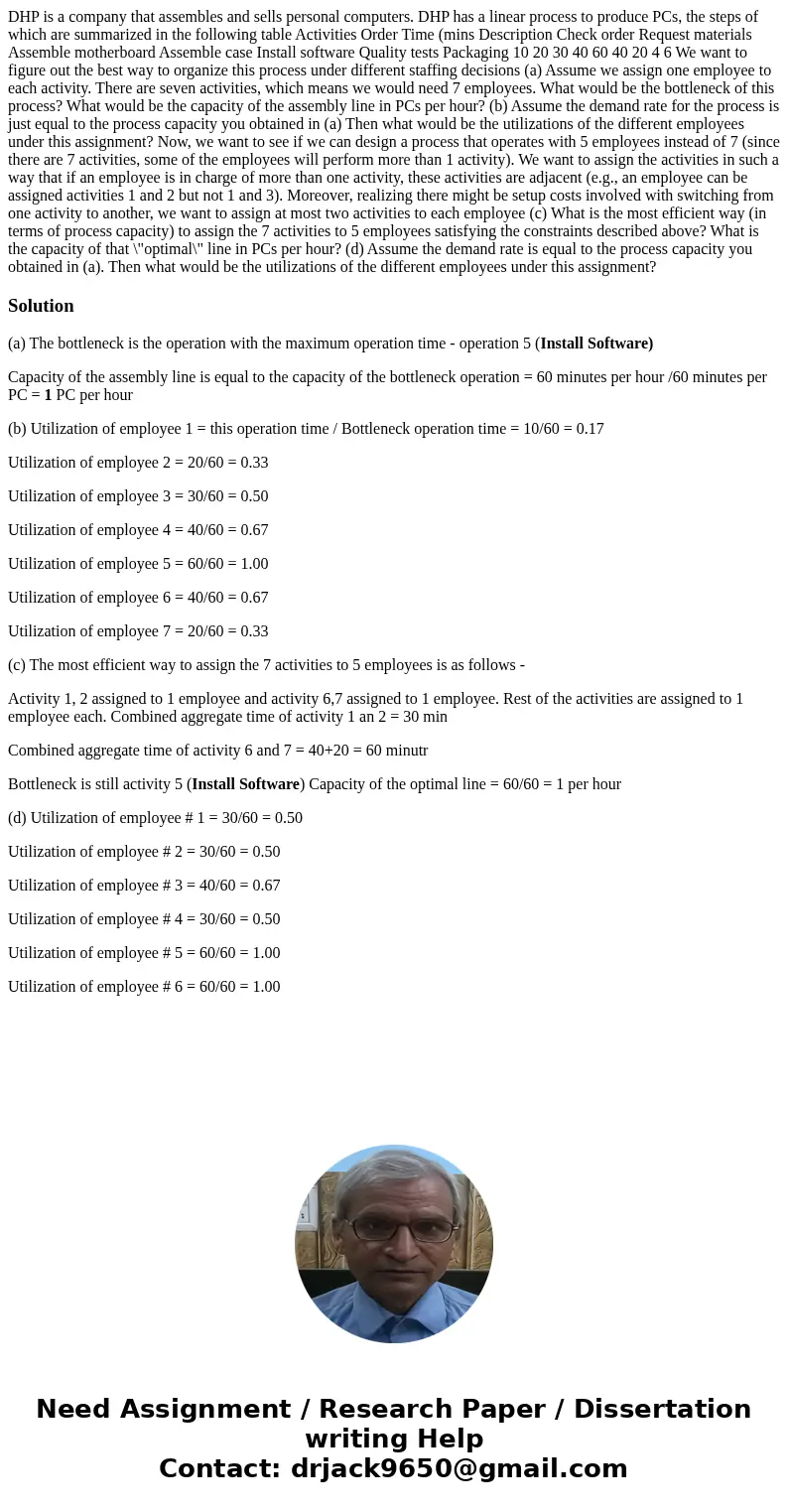 DHP is a company that assembles and sells personal computers. DHP has a linear process to produce PCs, the steps of which are summarized in the following table