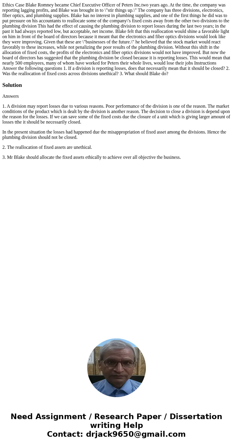 Ethics Case Blake Romney became Chief Executive Officer of Peters Inc.two years ago. At the time, the company was reporting lagging profits, and Blake was brou  Ethics Case Blake Romney became Chief Executive Officer of Peters Inc.two years ago. At the time, the company was reporting lagging profits, and Blake was brou